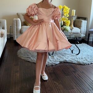 Elegant Peach Dress with White Shoes